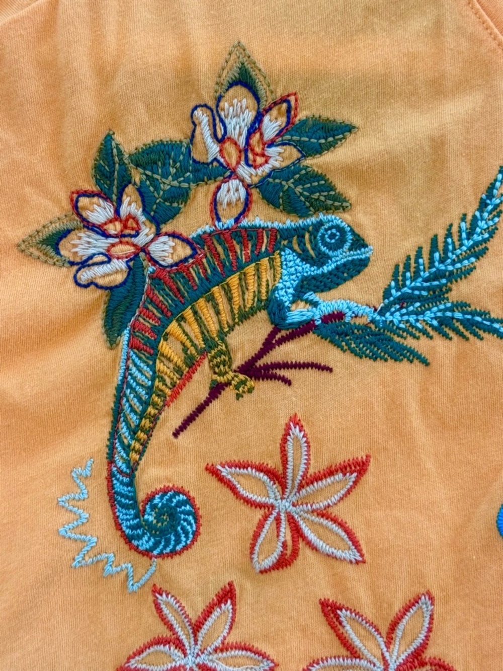 Johnny Was Orange Embroidered Short-Sleeve Swim Coverup - Picture 4 of 6
